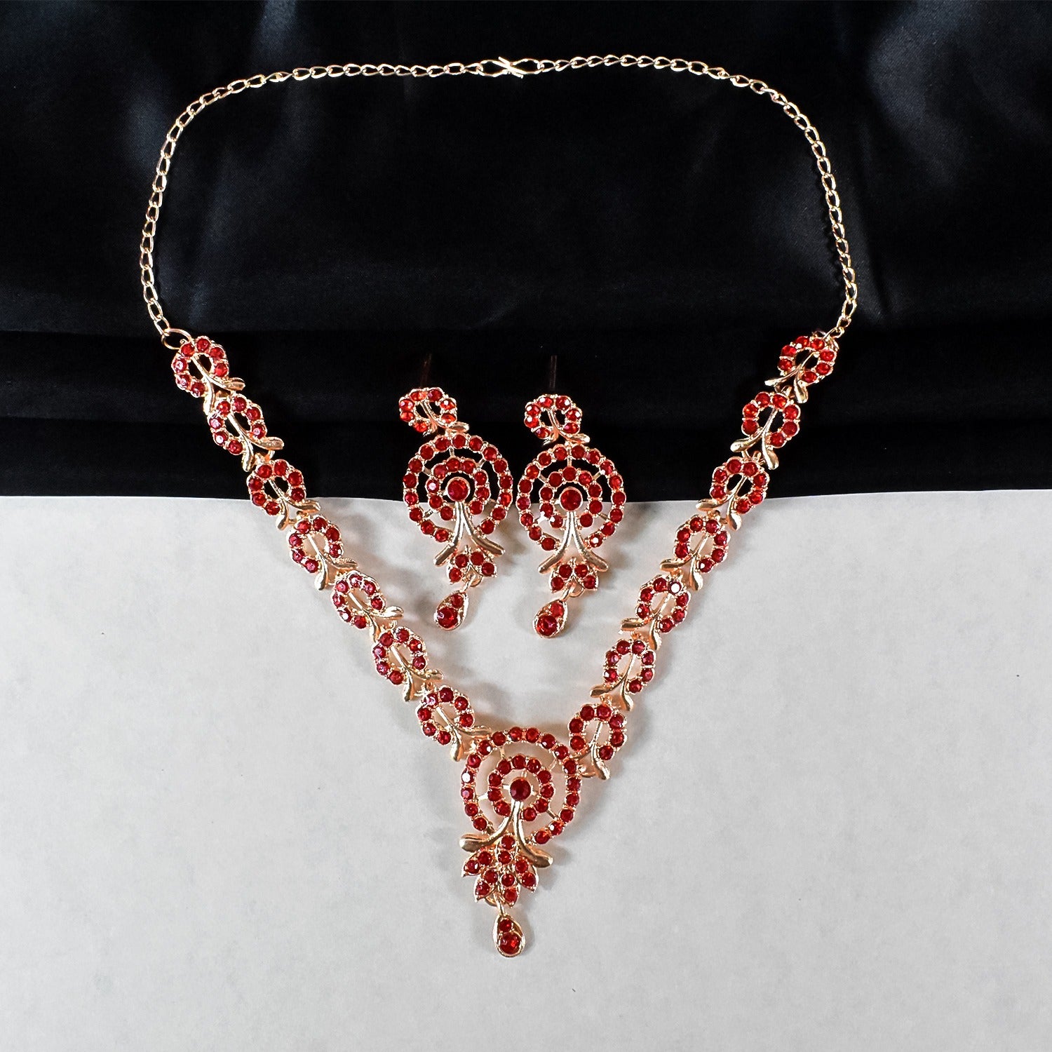 Red Diamond Necklace with Earring Set