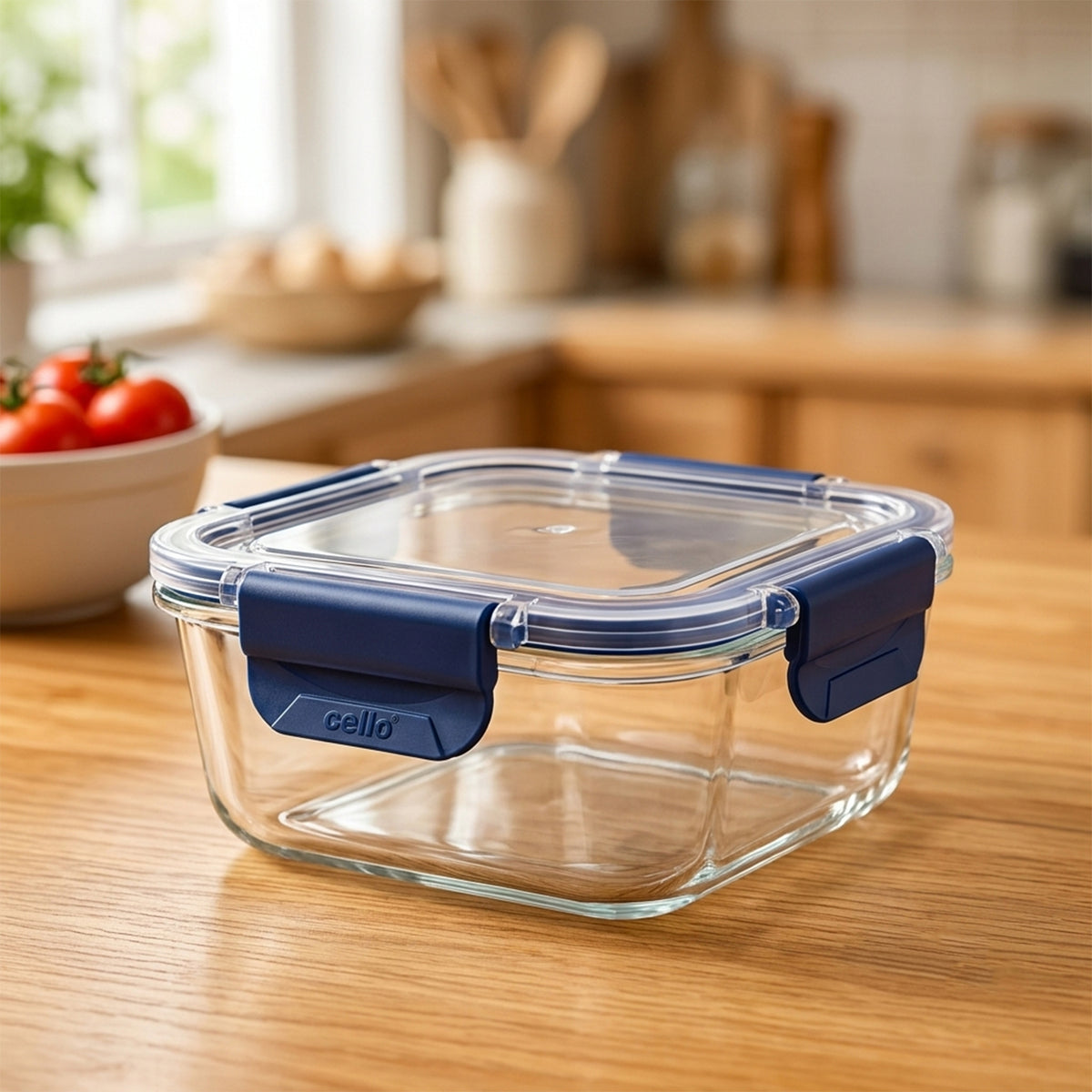Cello 320ml Square Glass Food Storage Container with Smart Lock Lid (1 Pc, 320 ML)