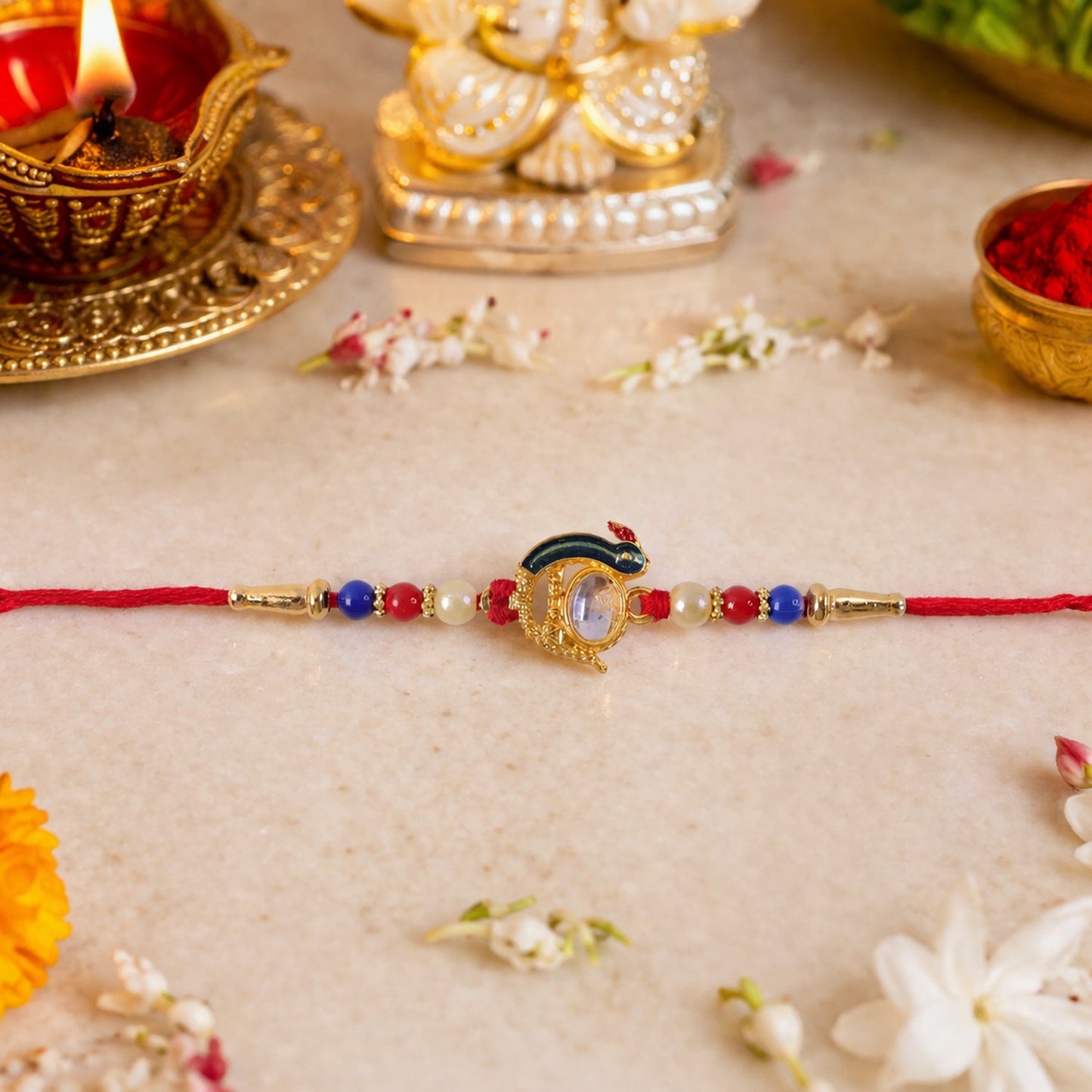 Elegant Stone Studs Rakhi Traditional Beaded Brother Gift (10pcs)