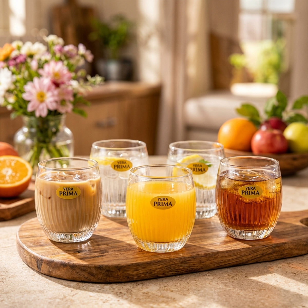 Yera Prima Naples Ribbed Glass Tumbler Set for Water and Juice (6 Pc)