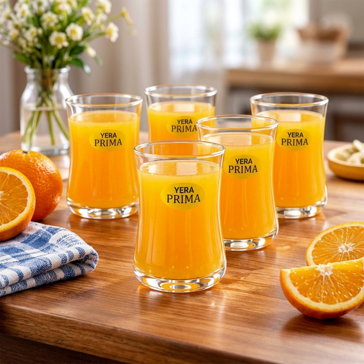 Yera Prima Radiance Zest Curved Glass Tumbler Set for Water and Juice (6 Pc)