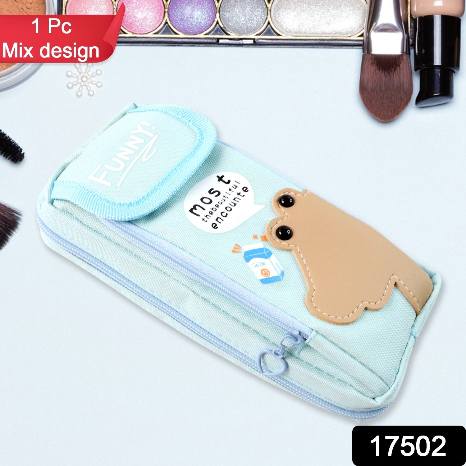 Printed Multipurpose Zipper Pencil Pouch - (1 Pc / Mix Design)