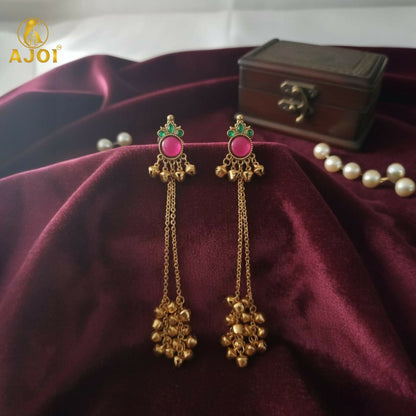 Regal Kashmiri Ghunghroo Danglers with Pink Chip Detailing