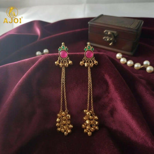 Regal Kashmiri Ghunghroo Danglers with Pink Chip Detailing