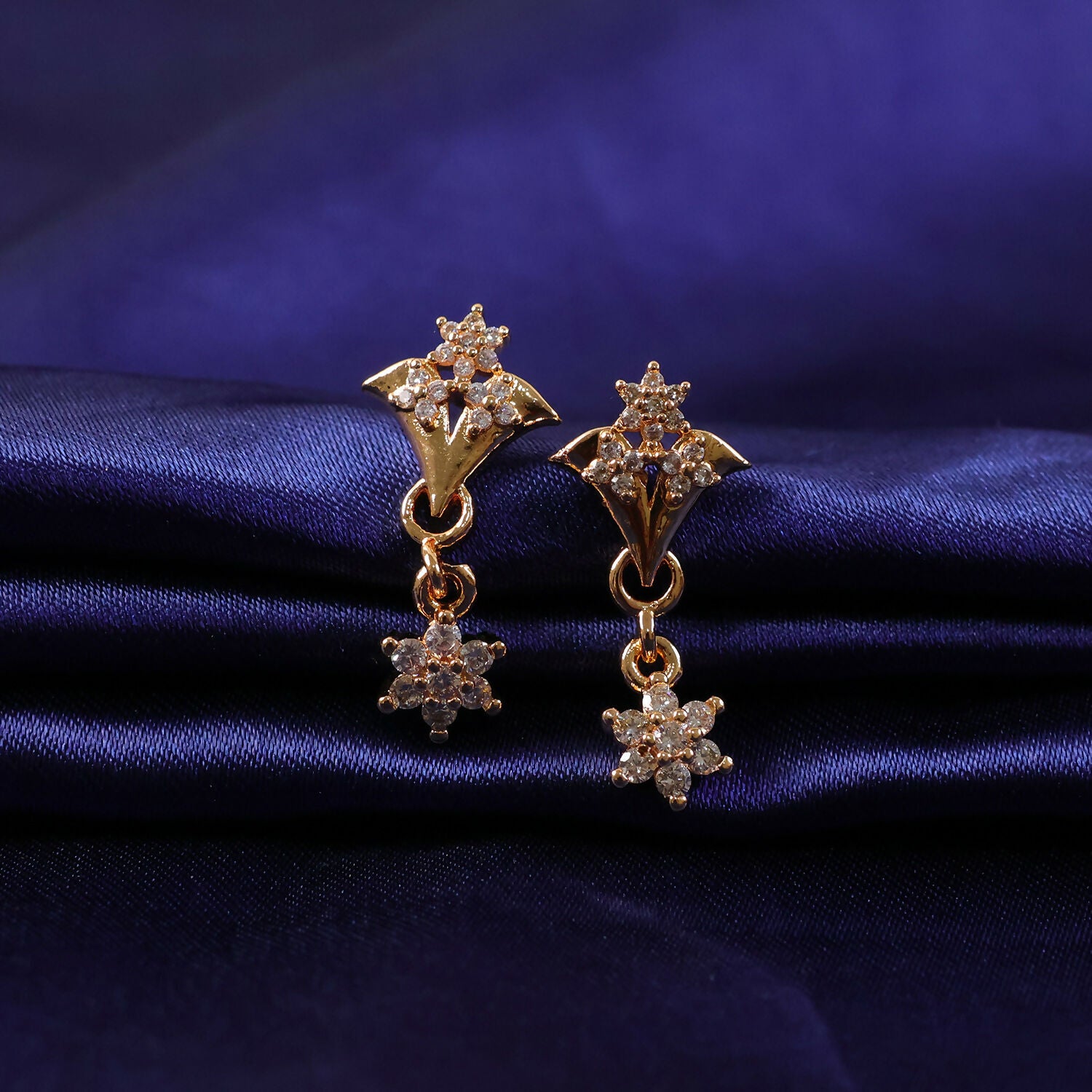 Enchanted Star-Drop Earrings in Rose Gold Finish – Dainty Floral Celestial Dangles