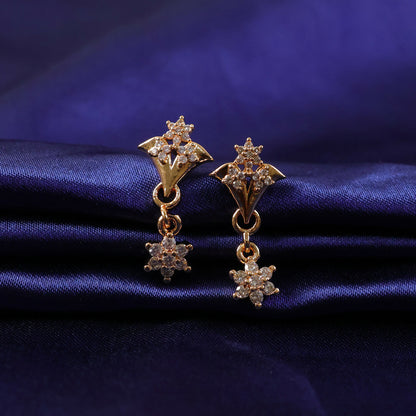 Delicate floral celestial star drop earrings in warm rose gold tone