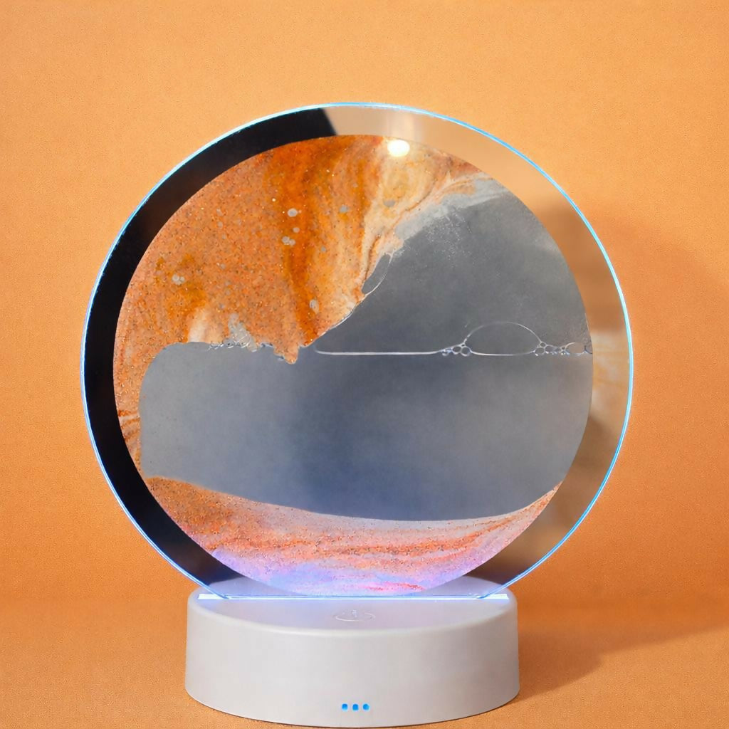 LED Round Static Orange Sand Art Lamp | Ambient Decorative Night Light Décor