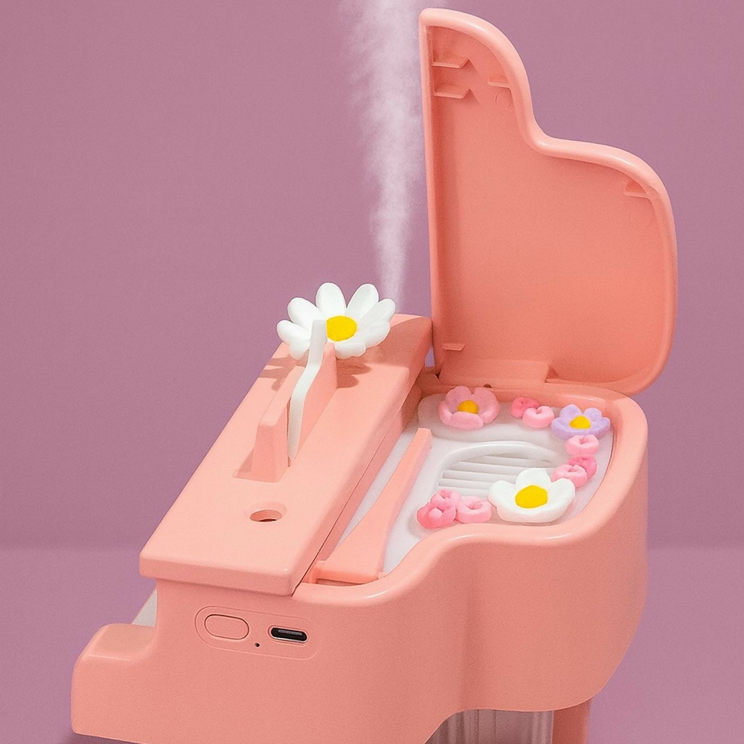 Pink Piano USB Mini Humidifier with Night Light for Bedroom & Kids Room