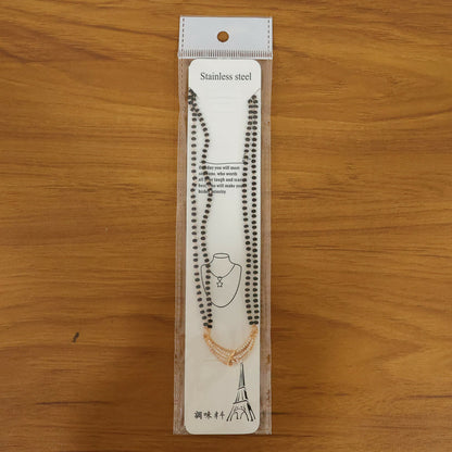 Rose Gold Finish Full CZ Crescent Moon Bar Double Strand Mangalsutra