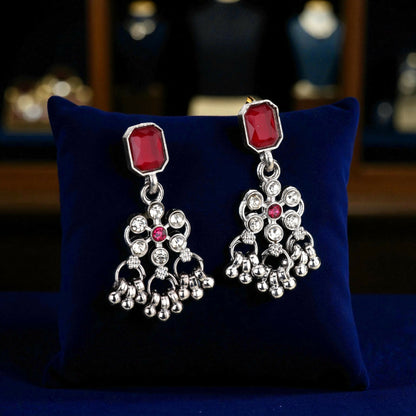 Oxidized Silver Emerald Rectangular Choker Set