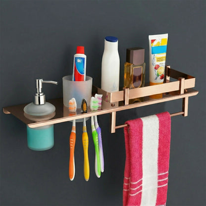Stainless Steel Wall Mounted Bathroom Shelf with Soap Dispenser, Toothbrush Holder & Towel Rack 1Pc