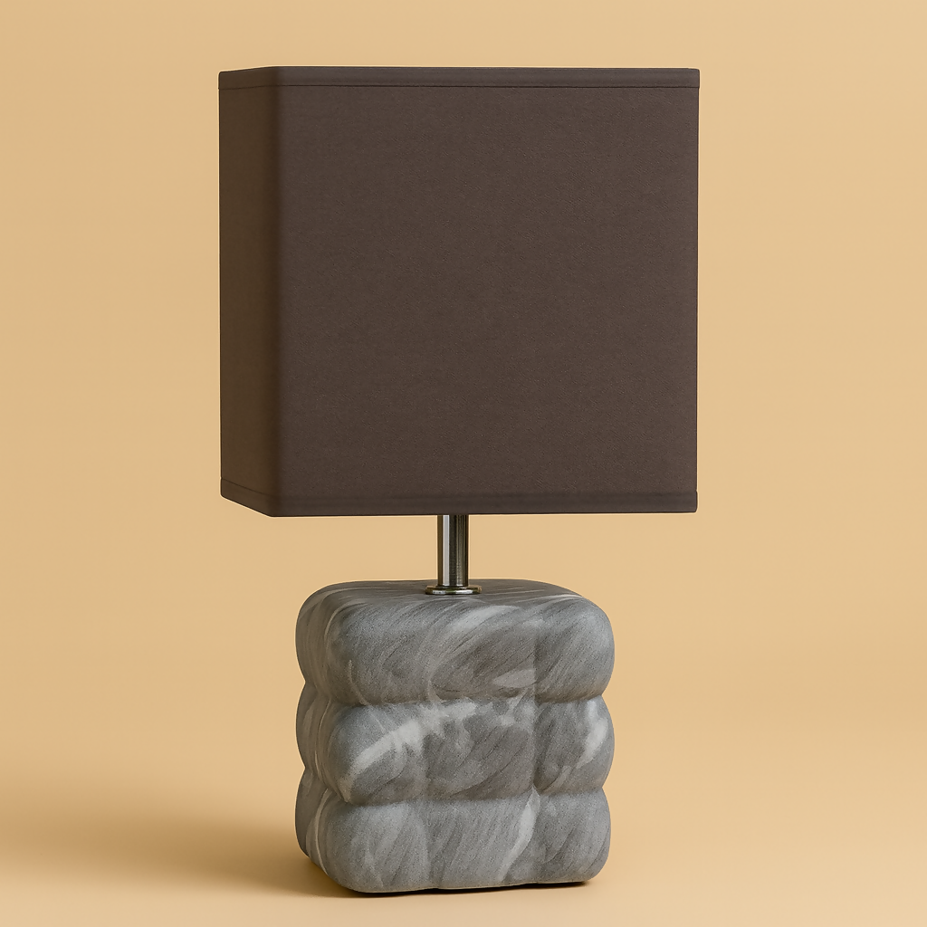 Modern Textured Grey Ceramic Table Lamp with Round Fabric Shade & Minimalist Metal Detailing | Luxury Bedside, Living Room & Study Night Lamp | Soft Ambient Lighting Decorative Home Décor Piece