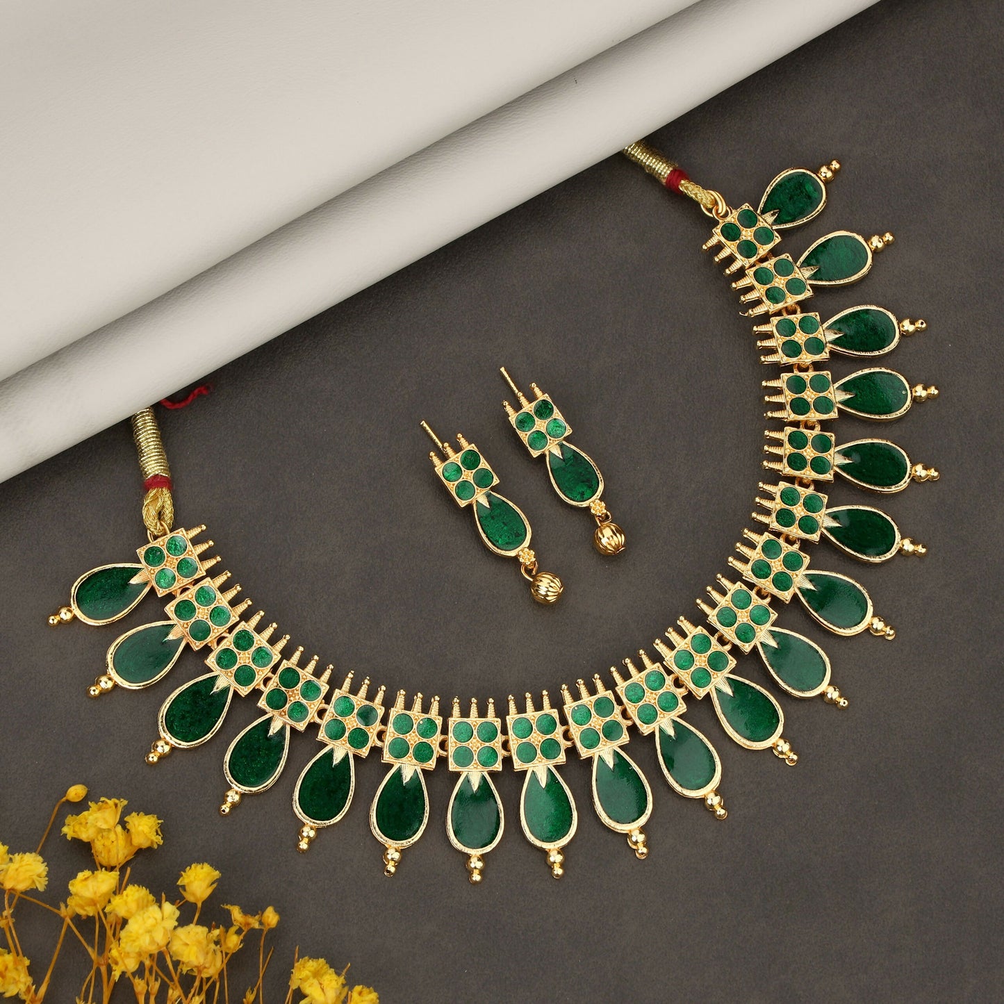 Temple Jewellery Lakshmi Coin Choker with Ruby & Green Square Stones