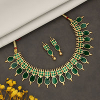 Temple Jewellery Lakshmi Coin Choker with Ruby & Green Square Stones