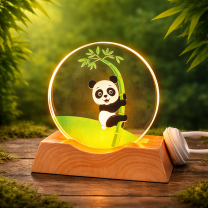 Panda Acrylic LED Night Lamp with Wooden Base USB Decorative Table Light