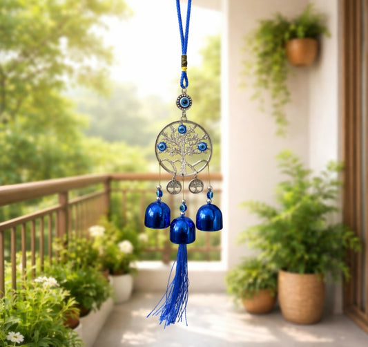 Evil Eye Tree of Life Wall Hanging with Bells for Home, Balcony & Door Decor
