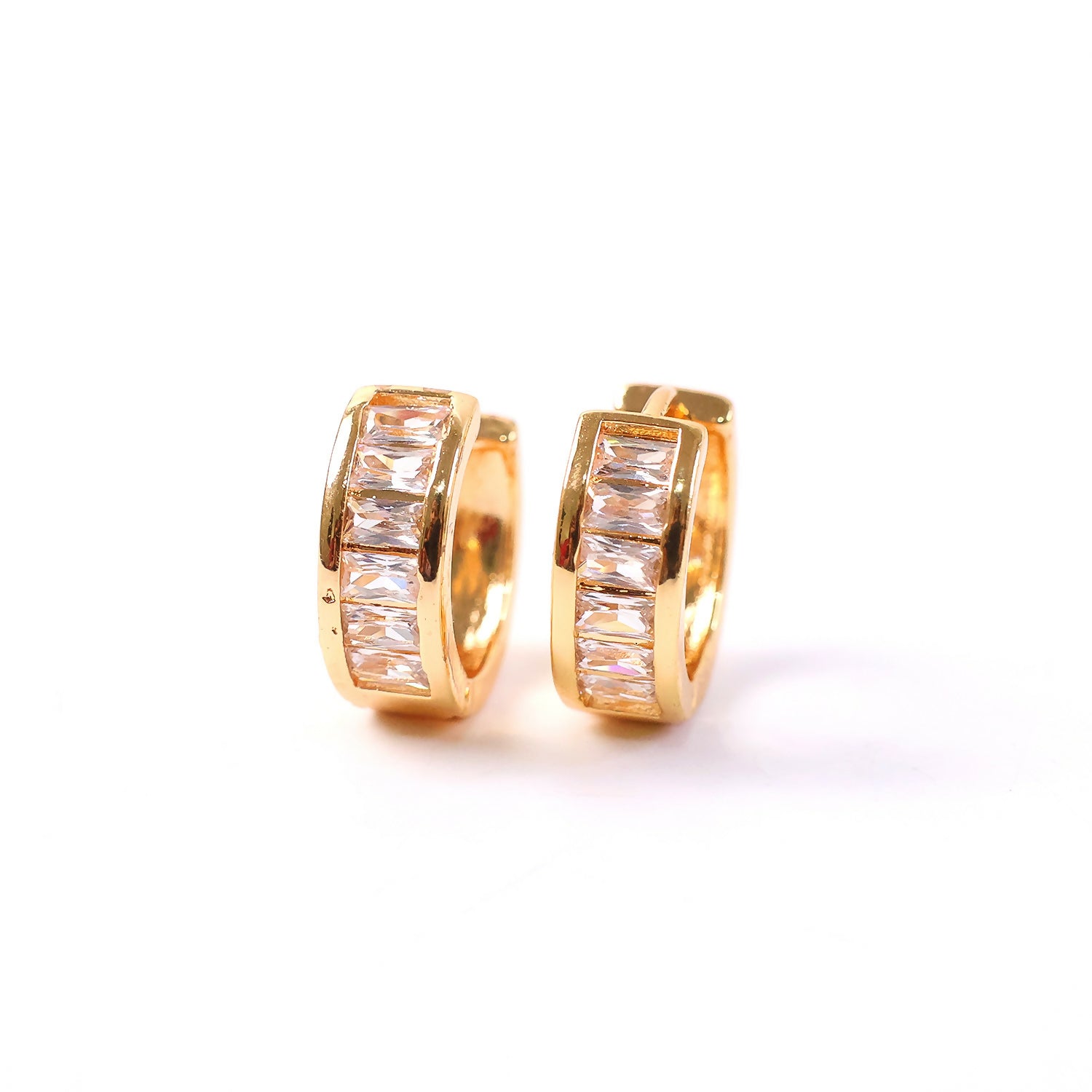 Gold Finish CZ Studded Hoop Earrings for Women & Girls