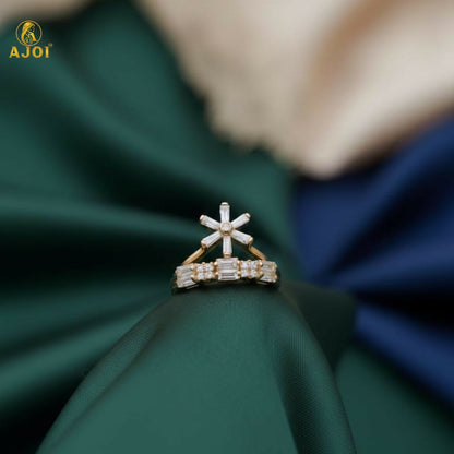 Premium Gold Plated Crown & Floral Crystal Ring for Women