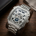 Square Dial Wrist Watch with Skeleton Style Multi-Dial Face and Stainless Steel Strap