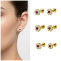 Gold Ruby Halo Stud Earrings – Set of 3 Elegant Pairs