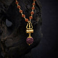Rudraksha Bead Necklace – Spiritual Mala with Trishul Pendant for Men