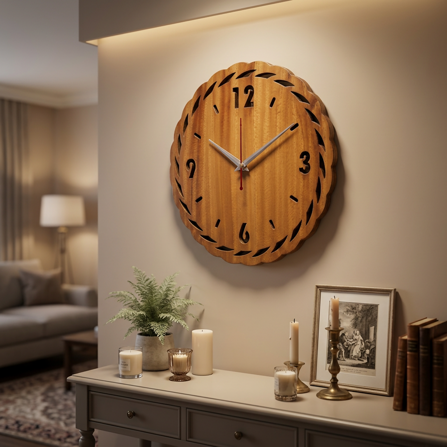 Angled view of Modern Orbit wall clock showing unique circular design
