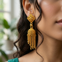 Fancy Gold Tone Jhumki Earrings Traditional Drop Earrings