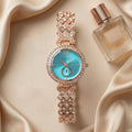 Women’s Premium Analog Watch – Elegant Blue Dial & Rose Gold Design
