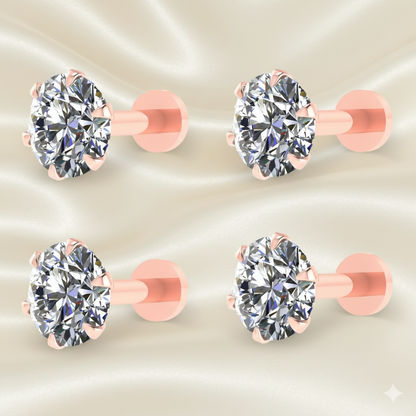 Combo pack of four rose gold internally threaded labret nosepins for women and girls