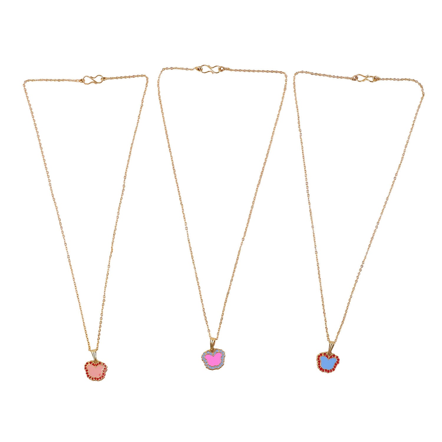 Cute Butterfly-Shaped Gold Pendant Necklace with Color Stones