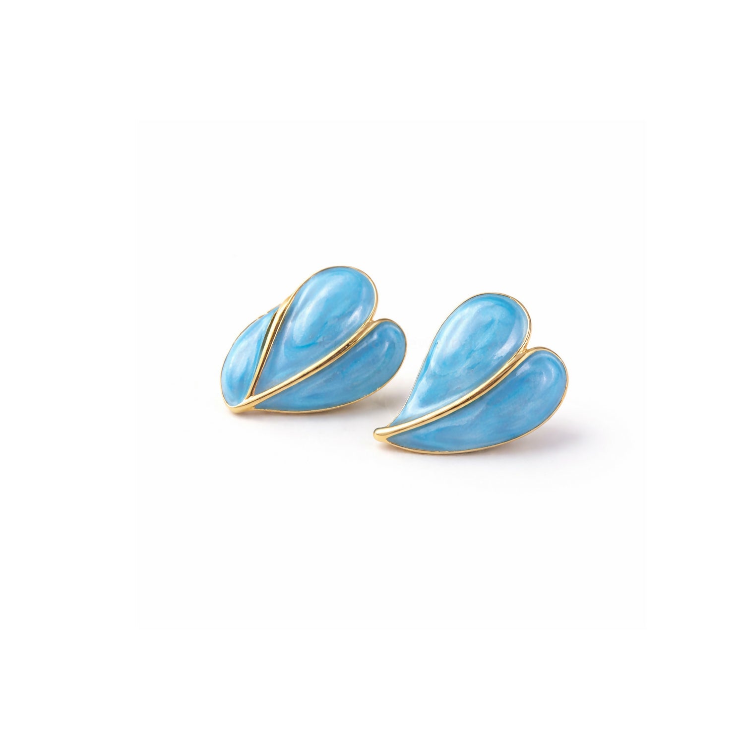Elegant Sky Blue Glossy Leaf Design Stud Earrings with Gold Finish for Women