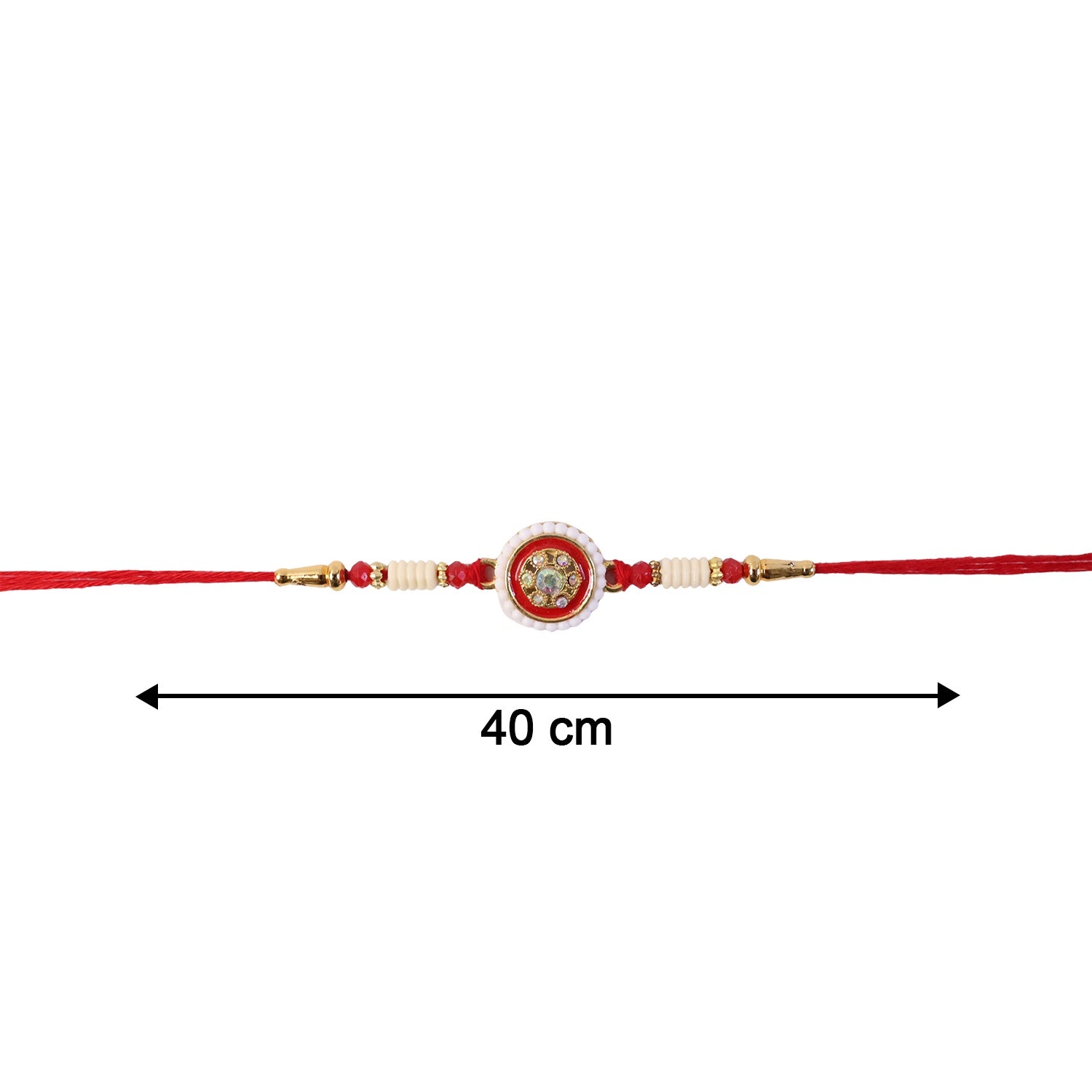 Festive red Rakhi with intricate centerpiece
