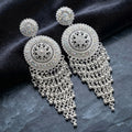 Oxidised Silver Earrings with Round Design and Elegant Hanging Bead Detailing