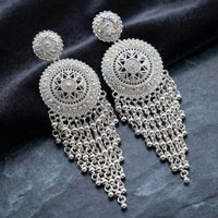 Oxidised Silver Earrings with Round Design and Elegant Hanging Bead Detailing