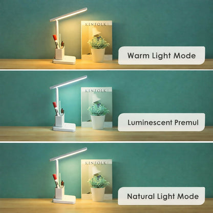 Pink LED Study Table Lamp with Pen Holder, Touch Control, 3 Light Modes