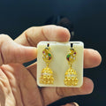 Ethnic Peacock Pattern Drop Earrings – Traditional Gold Jhumkas for Festive Wear