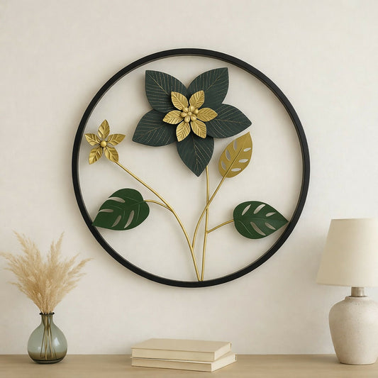 Metal Floral Wall Art Decor Round Frame Decorative Wall Hanging