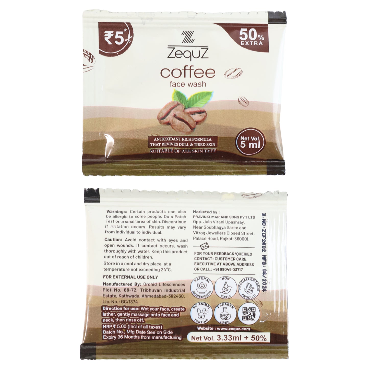Zequz Coffee Face Wash Sachet (5 ML / 1 Pc)