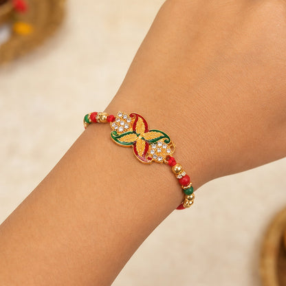 Bead Rakhi with Golden Flower Motif Elegant & Festive Sibling Gift (5pcs)