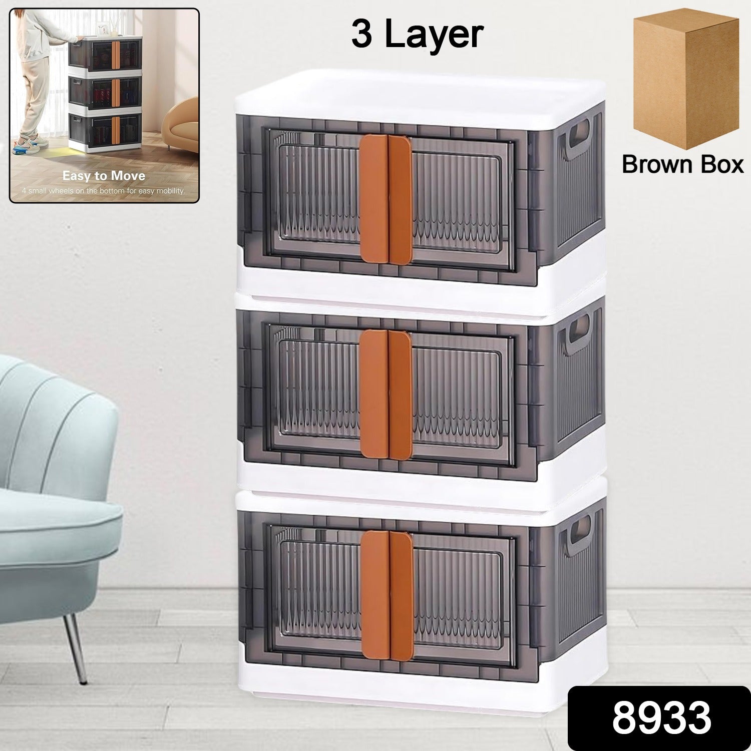 Plastic Folding Wardrobe Organizer 3-Layer with Wheels - Image 2