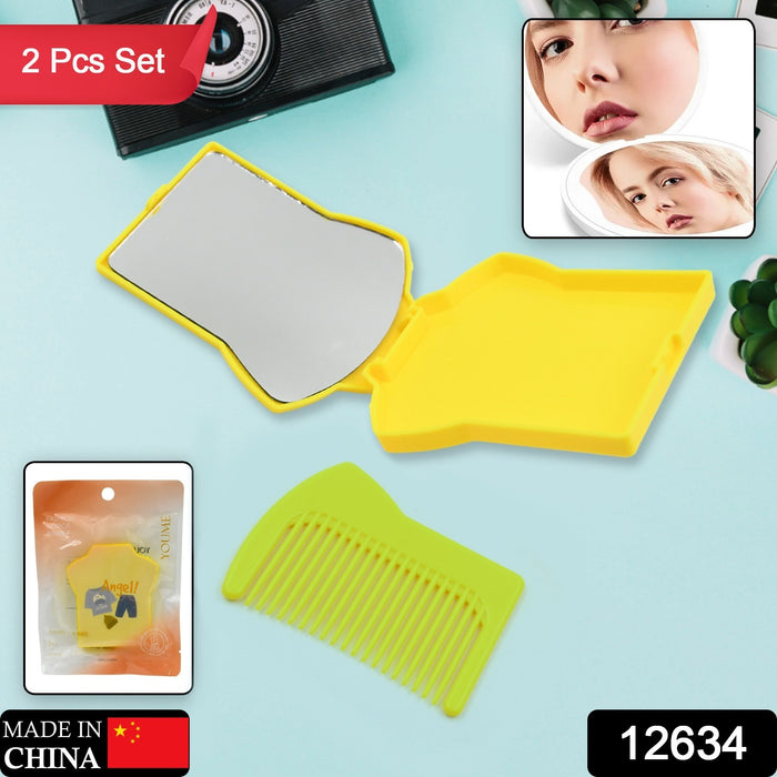 12634 Combo Of Hair Comb And Mirror Set For Women And Girls Casual And Travelling Use Folding Pocket Hairbrush, Mini Hair Comb Compact Travel Size, Hair Massage Comb, For Men Women And Girls