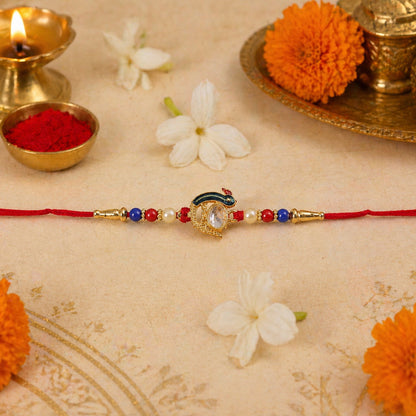 Elegant Stone Studs Rakhi Traditional Beaded Brother Gift (5pcs)