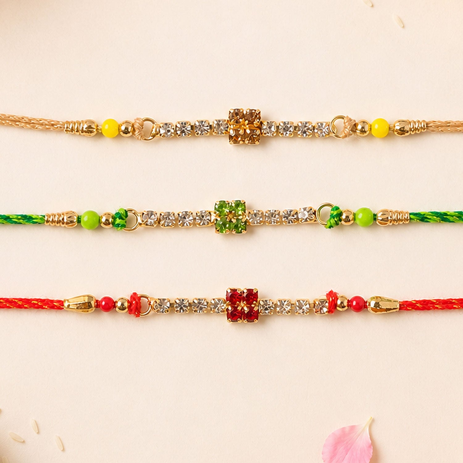 Square Motif Stone Band Rakhi in Mix Colour Threads (Pack of 6)
