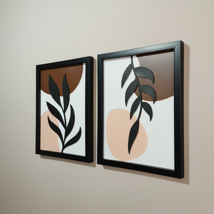 Modern Abstract Leaf Wall Art Frames | Minimalist Botanical Wall Decor Set of 2