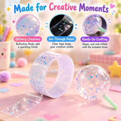 Glitter Nano Bubble Craft Tape with Straw for Creative DIY Activities (1 Pc)