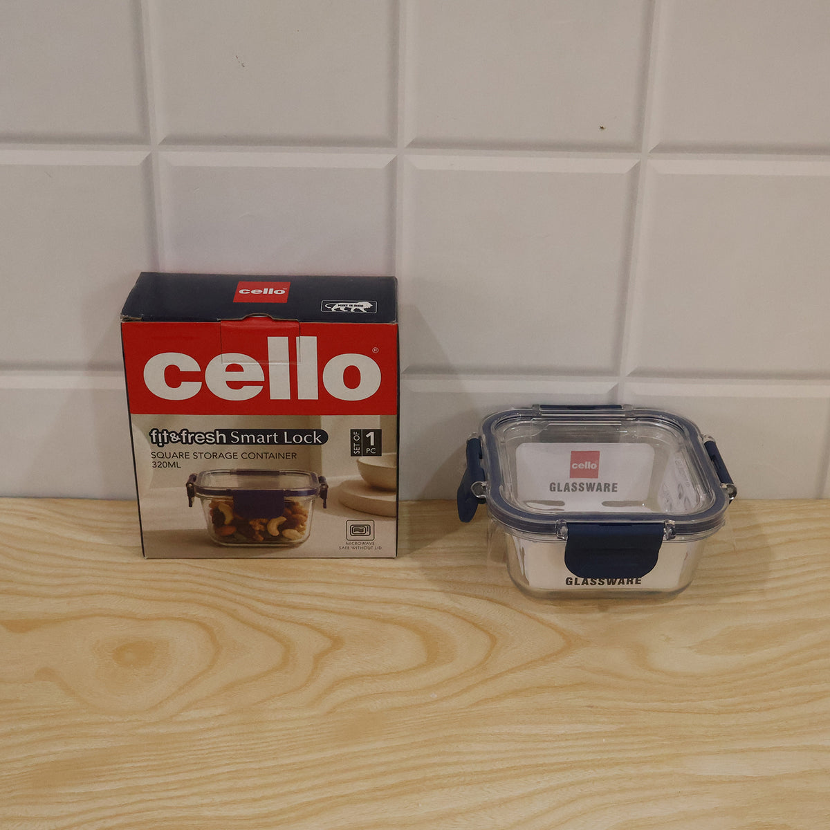 Cello 320ml Square Glass Food Storage Container with Smart Lock Lid (1 Pc, 320 ML)