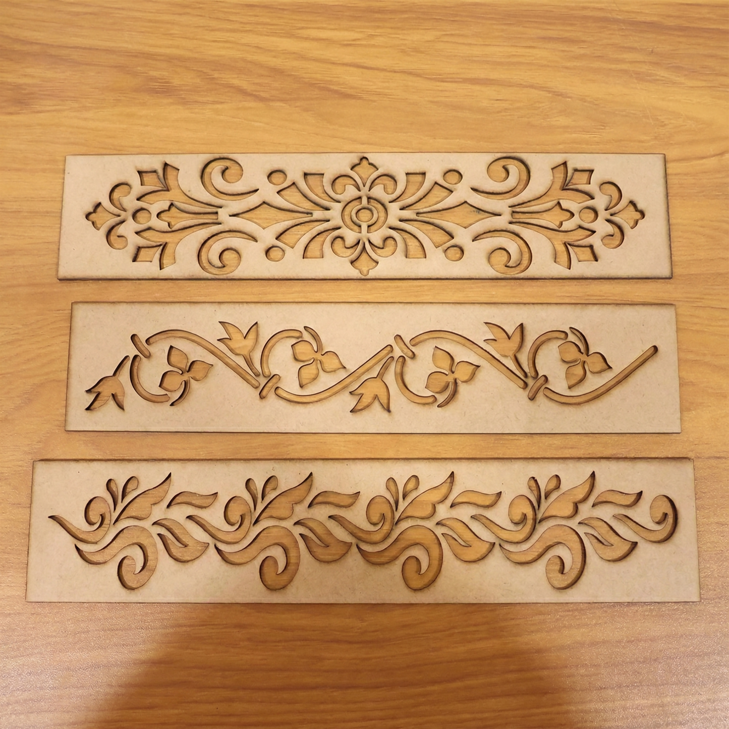 Wooden Rangoli Border Stencils - Set of 3 Traditional Designs for Diwali and Festivals