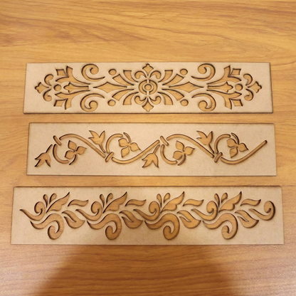 Wooden Rangoli Border Stencils - Set of 3 Traditional Designs for Diwali and Festivals