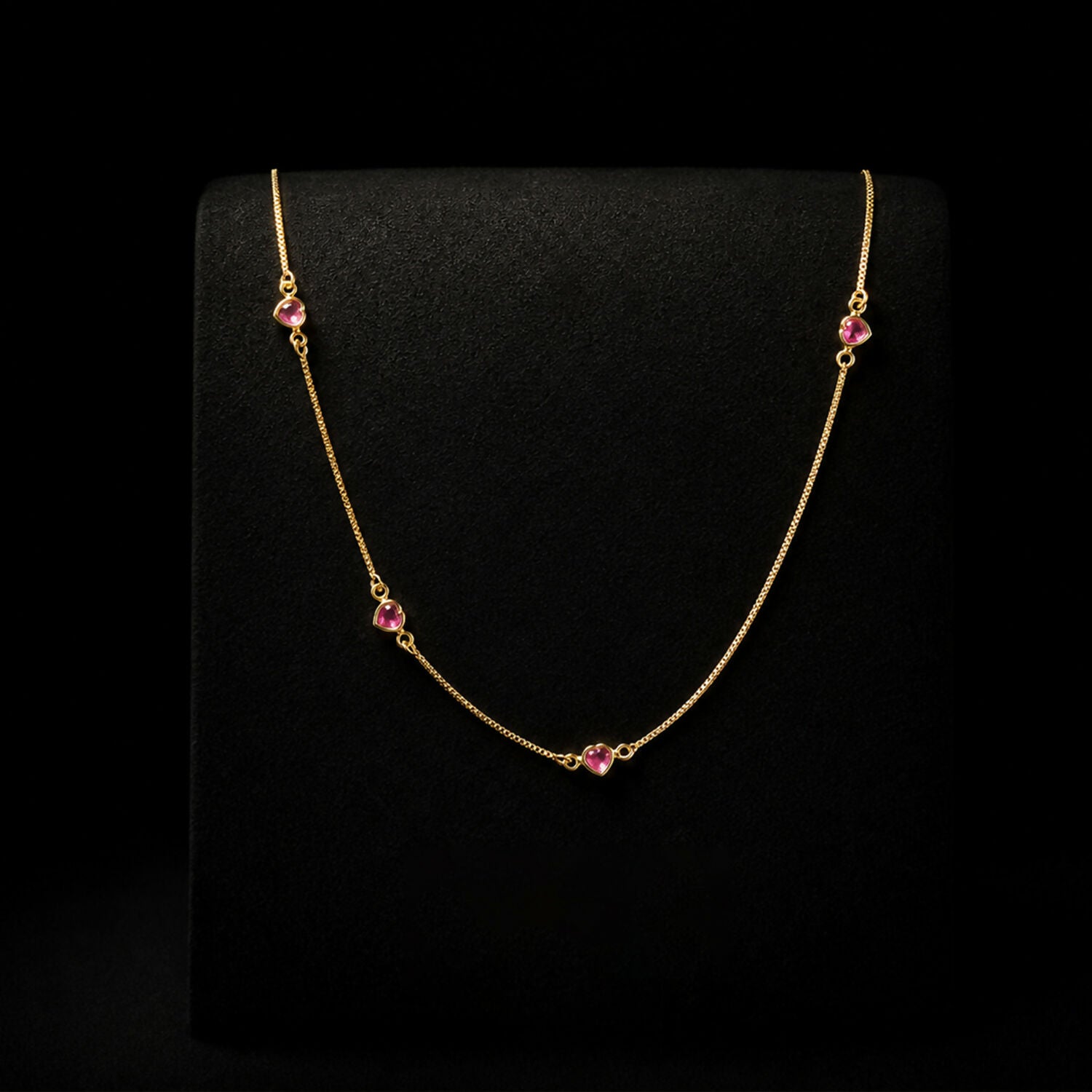 Pink Heart Necklace – Gold-Plated CZ Dainty Chain for Women