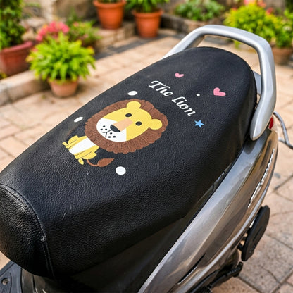 Scooter Seat Cover with Cartoon Lion Print and Elastic Fitting Edge (1 Pc)